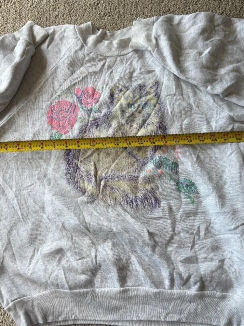Vintage Cat Sweatshirt Gray Floral Kitten Graphic Grandmacore Cozy Y2K Coquette - Picture 8 of 9